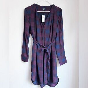 Ann Taylor Plaid Long Sleeve Dress - Purple and Blue